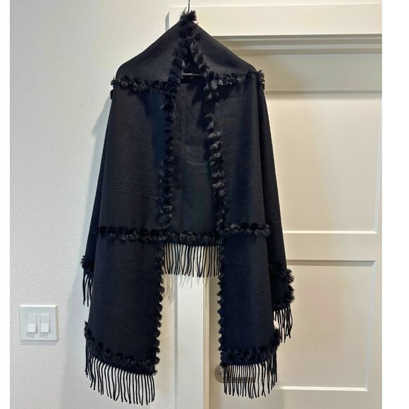 Nordstrom Cashmere and Faux Fur Luxurious Shawl Wrap with Fringe - Picture 1 of 7